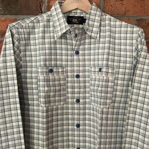 $295 RRL Men's White and Blue Checkered Shirt